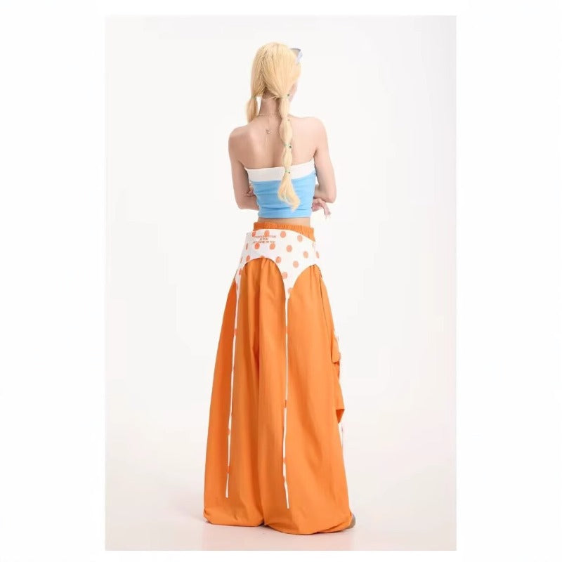 Womens casual pants vintage orange casual pants summer wide leg pants