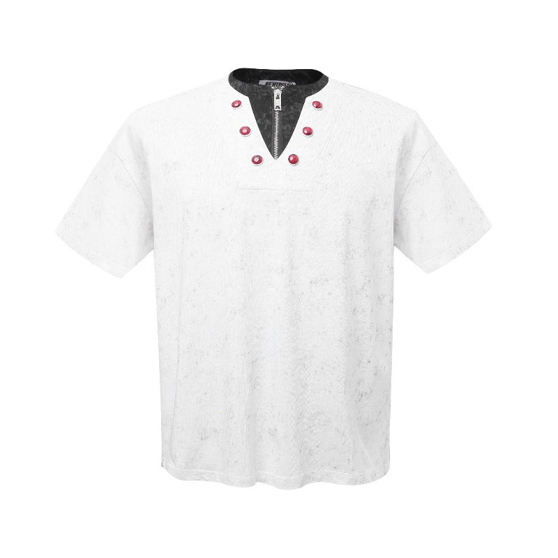 Men t shirts k american street neutral ruby deconstructed classy men's short wide fake two-piece design short-sleeved t-shirt