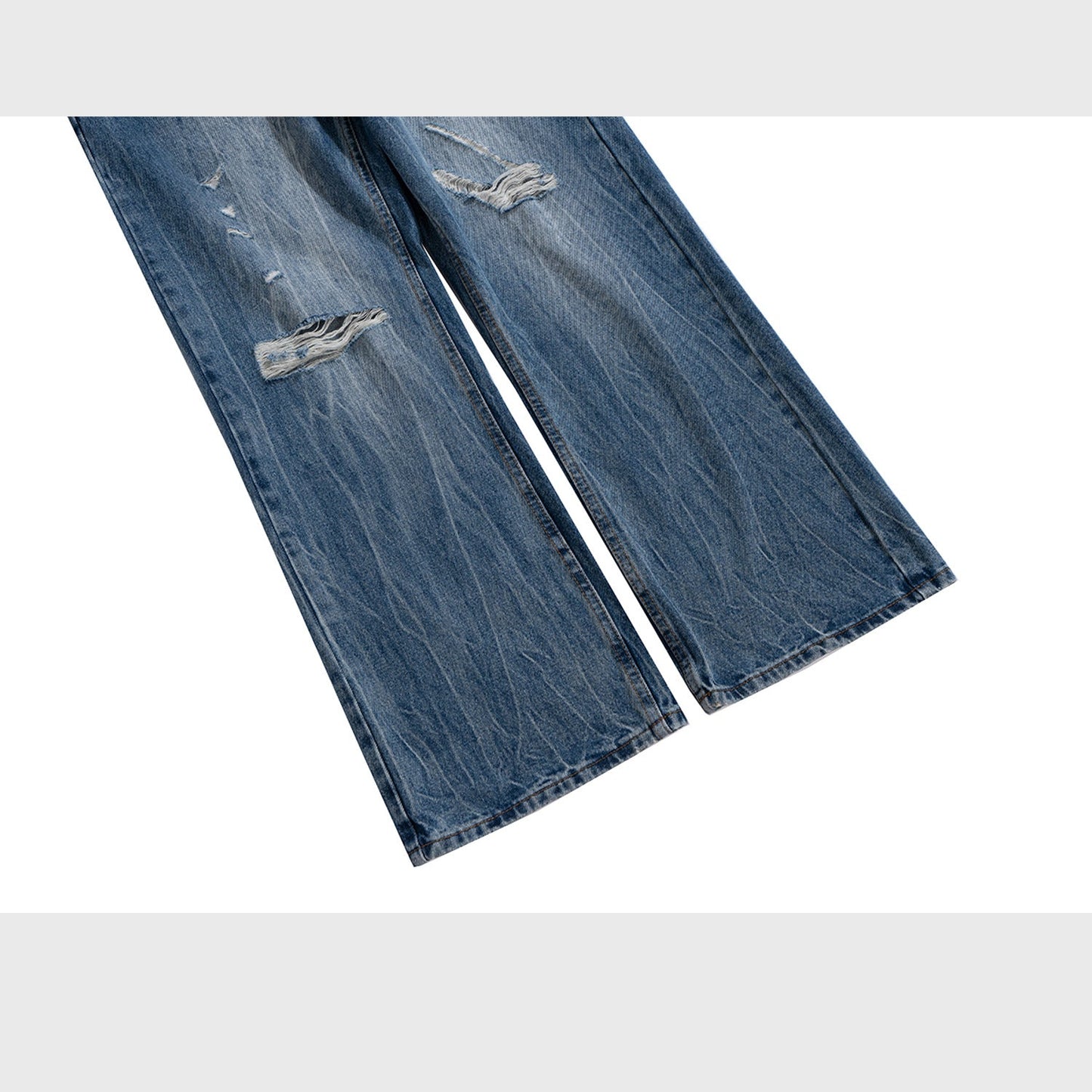 MIJKO Mens Vintage Pants Hollow Cat Claw Wide Feet Blue Denim