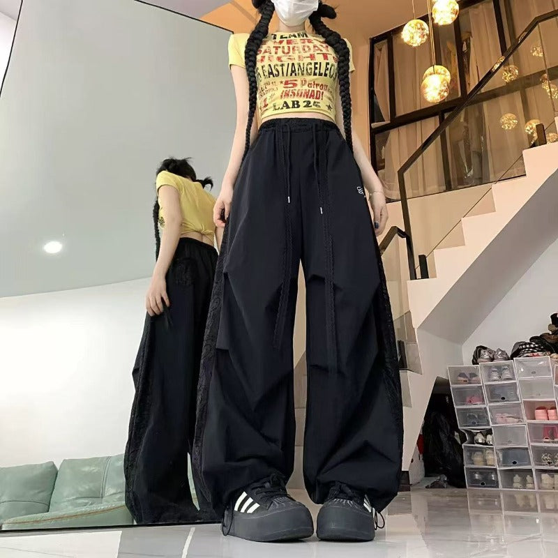 Women casual pants women lace side stitching pants