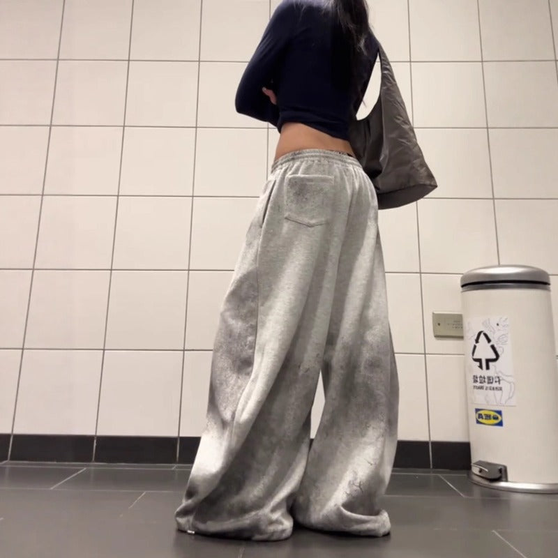 Women casual pant retro drawstring loose