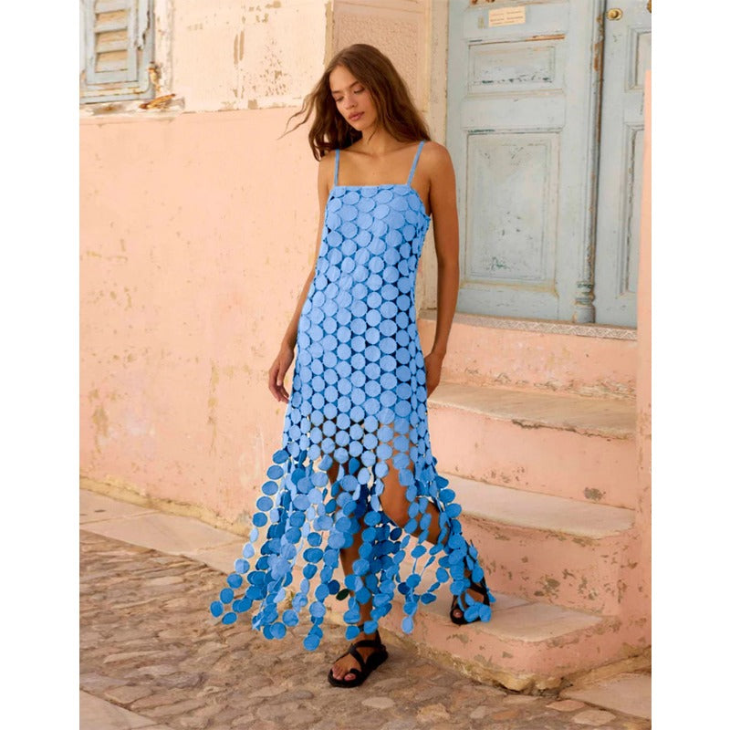 Women's dress - cross-border summer french hollow-out camisole dress, fashionable lace, high-end elegant women's dress