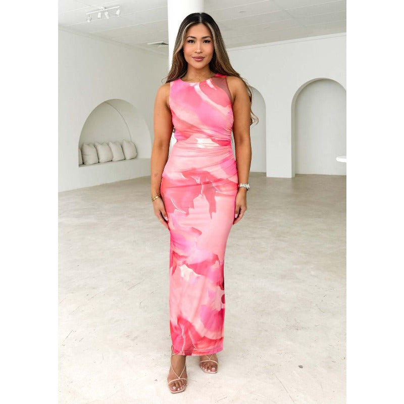 Women's dress - cross-border european & american style - spring/summer women's apparel - elegant & sexy printed slim-fit waist-defining high-end dress