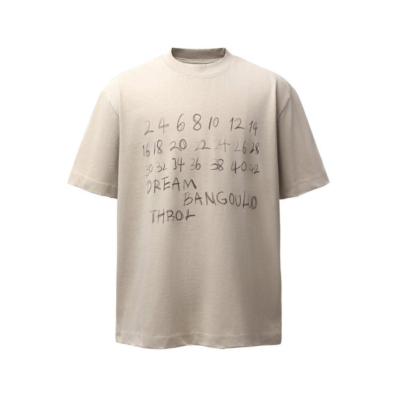 Men's t-shirts: american retro heavyweight double yarn letter print crew neck design, men's high street loose fit short sleeve tee