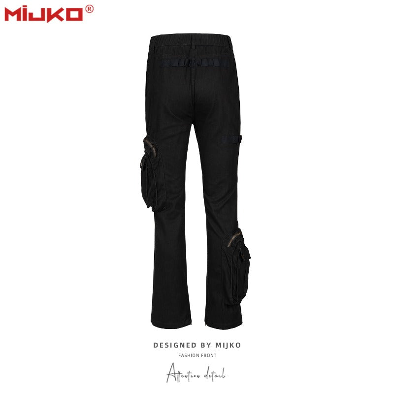 MIJKO Mens Vintage Pants Chain Leg Casual Overalls