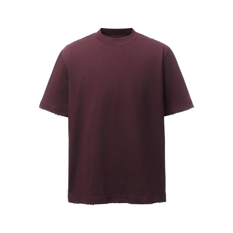 Men's heavyweight premium american retro streetwear washed & distressed high-street loose fit summer short sleeve t-shirt