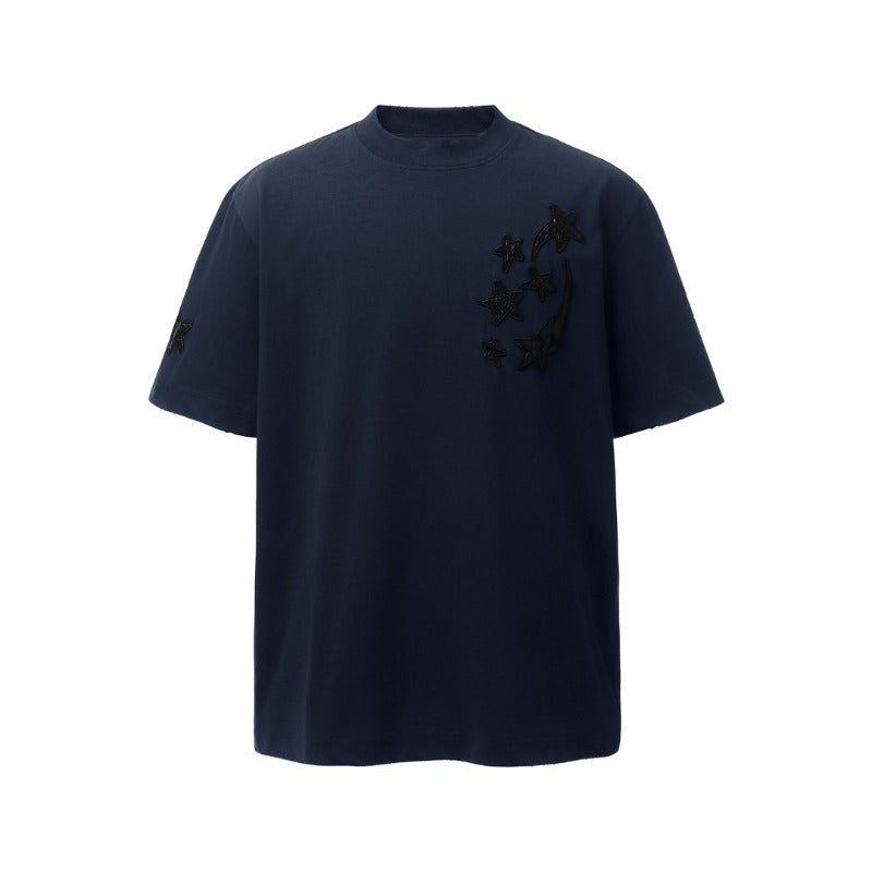 Men's t-shirts: american retro heavyweight double yarn embroidered graphic crew neck design, men's high street oversized short sleeve tee