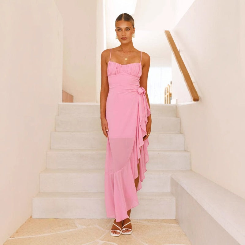 Women's dress: european and american cross-border e-commerce summer hot seller - sexy women's camisole backless ruffle asymmetrical dress/gown