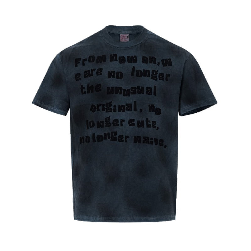 Men's t-shirts - american high street retro streetwear couple style washed and distressed design - men's crew neck slightly loose fit short sleeve t-shirt