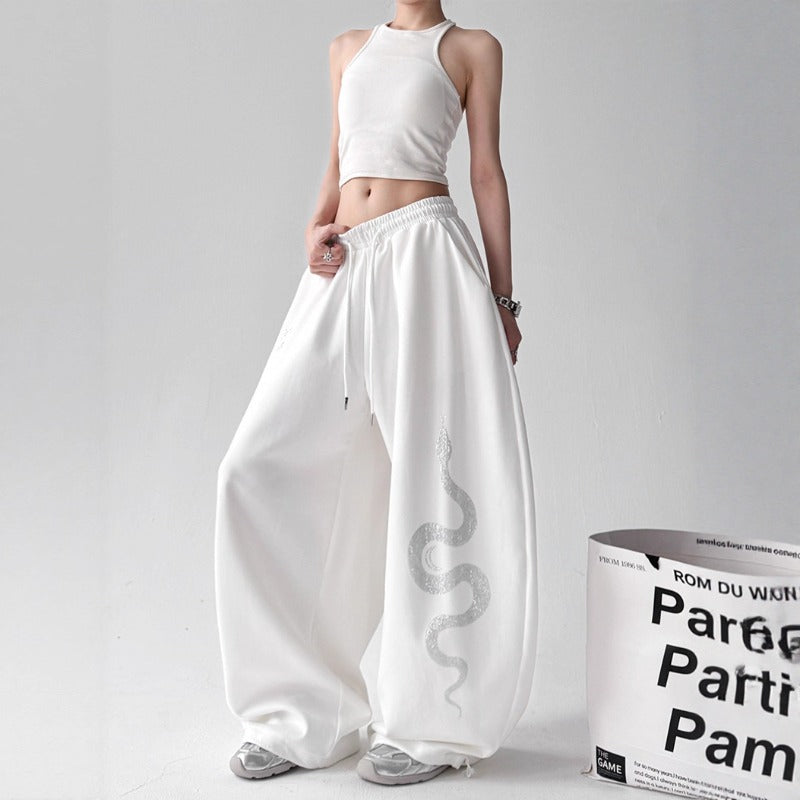 Womens casual pants retro big snake print womens summer loose