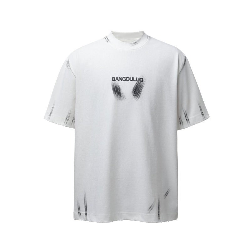 Men's t-shirts: american retro heavyweight double yarn brushed tee with letter embroidery design - men's high street oversized short sleeve t-shirt