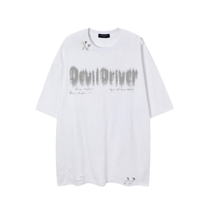 Men t shirts mankun tx-ss american street fashion brand hole pin design: anchor cross distressed short-sleeved t-shirt
