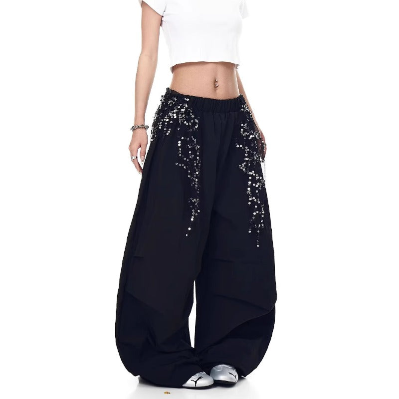 Women casual pants sequined fart curtain women loose wide leg pants