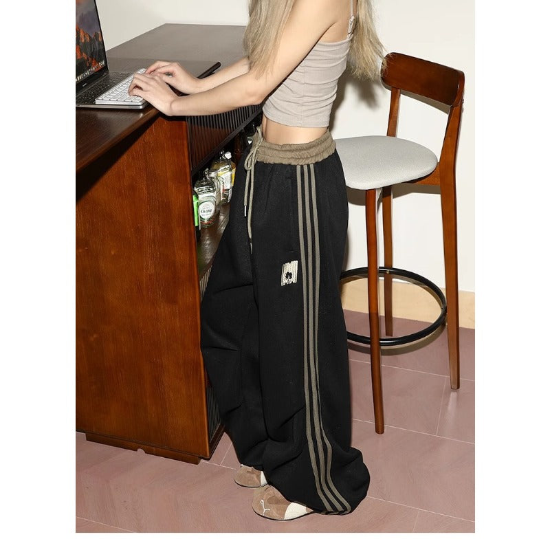 Women casual pants women's three bars drawstring loose sweatpants