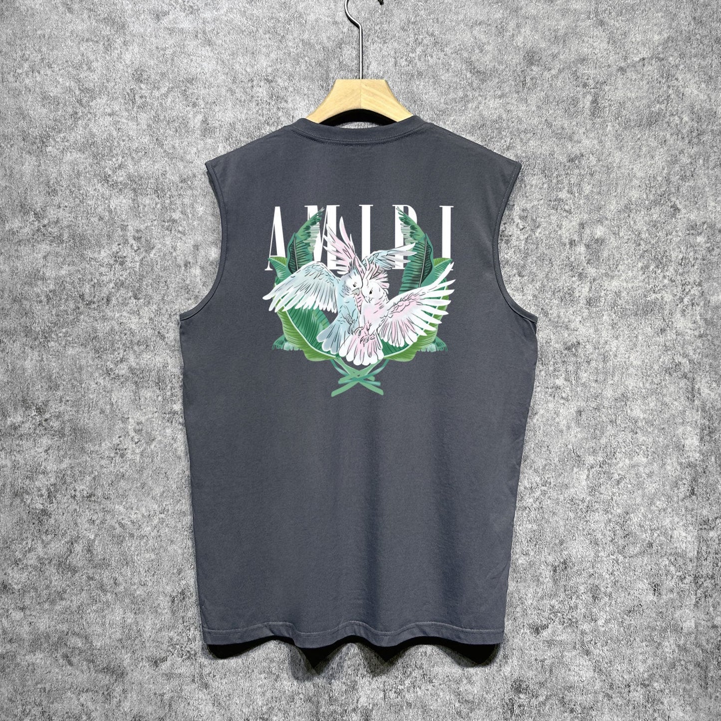 Amiri tank top pink parrot printing