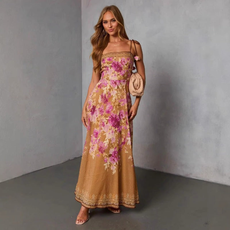 Women's dress - cross-border spring/summer - amazon us & europe - women's fashion printed sexy fashion spaghetti strap dress