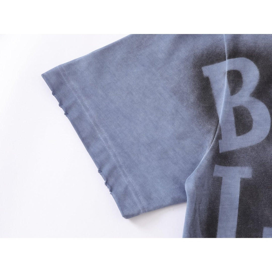 Men t shirts retro double yarn washed distressed printing loose short sleeves