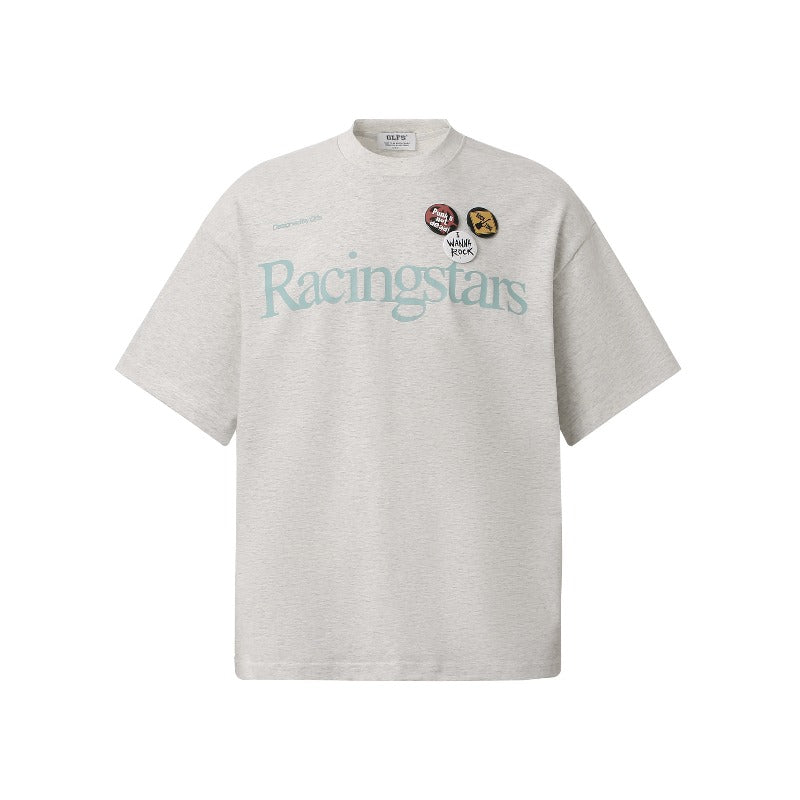 Men's t-shirts: gt american retro couple streetwear high-end letter print badge design men's loose crew neck t-shirt