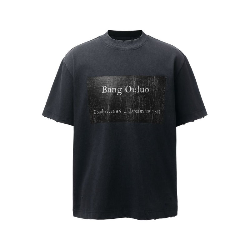 Men's t-shirts: american retro heavyweight double yarn printed graphic tee - distressed design, high street style, relaxed fit short sleeve