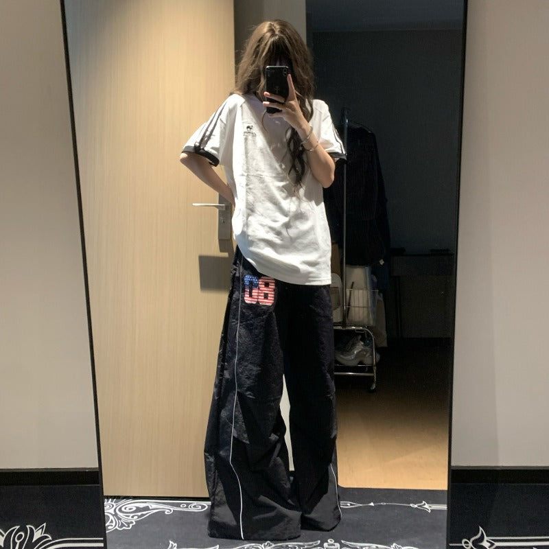 Womens casual pants retro loose elastic waist