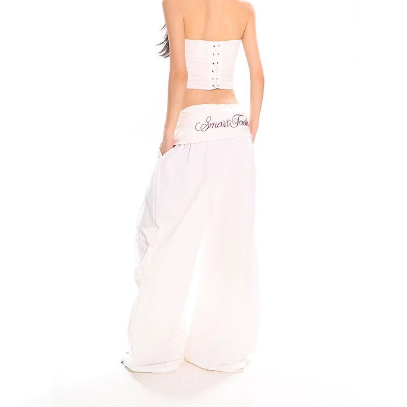 Women casual pants retro women high waist wide leg pants women