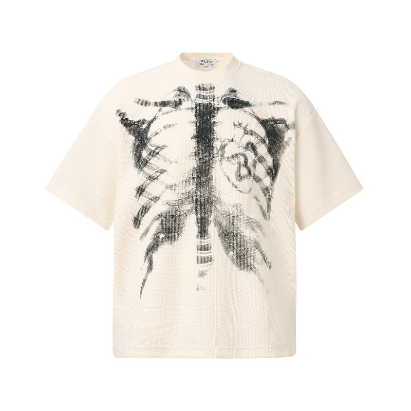 Men t shirts t american retrocouple street trendy waffle grids fabric fun design high street men's loose round neck t-shirt