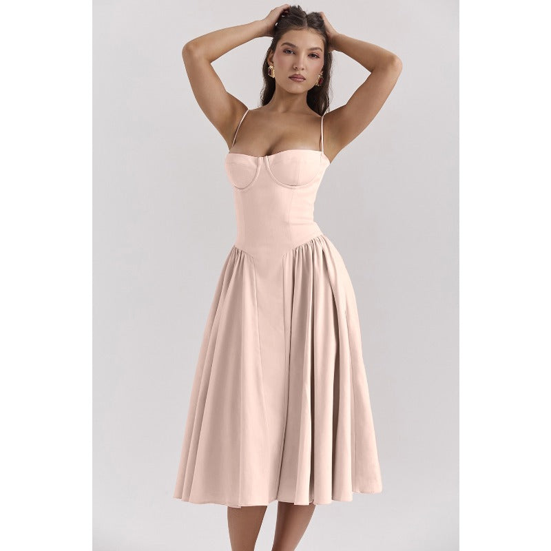 Women's summer amazon dress: french retro long dress, court style dopamine outfit, spaghetti strap dress for women
