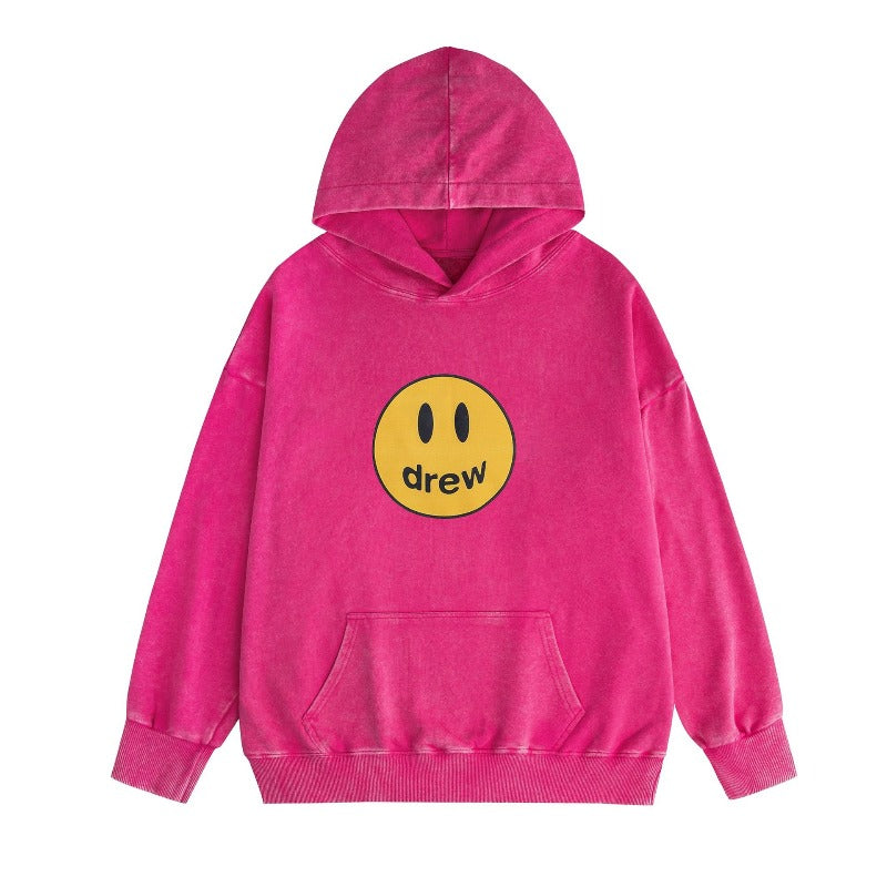 Drew house hoodie - autumn/winter d@ew smiley face letter washed & distressed hooded sweatshirt - wholesale