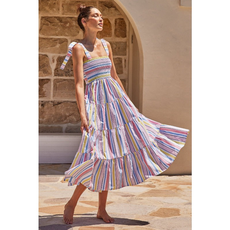 Women's dress - amazon women's clothing - spring/summer european and american casual plaid tie-up bandeau ruched maxi dress