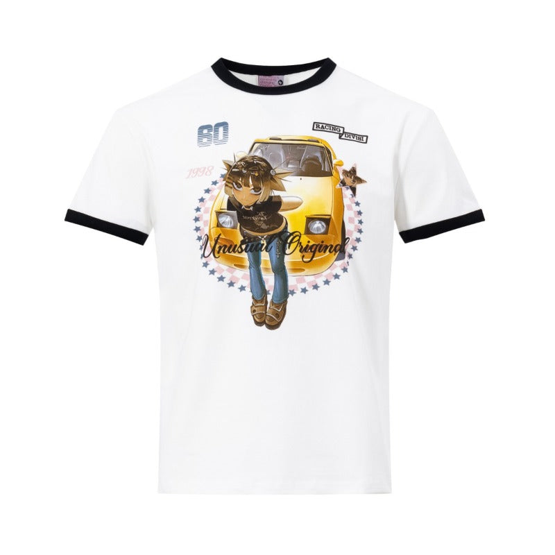 Men's t-shirts - american high street retro streetwear couple's style cartoon graphic design crew neck slim fit short sleeve t-shirt