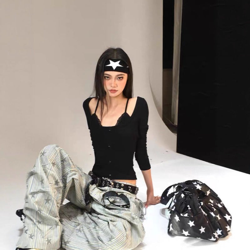 Women casual pants stripes star print