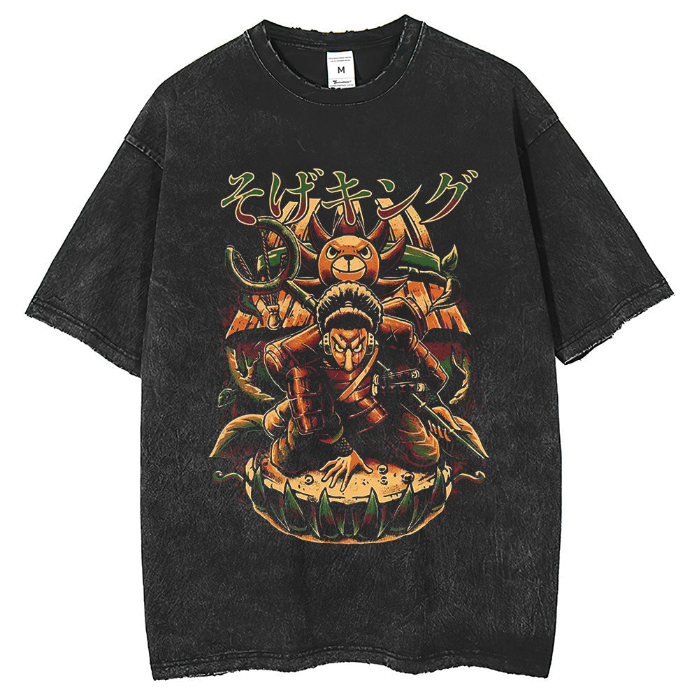 Mens T Shirts ONE PIECE Printed T-Shirt Short Sleeve Vintage Washed Old
