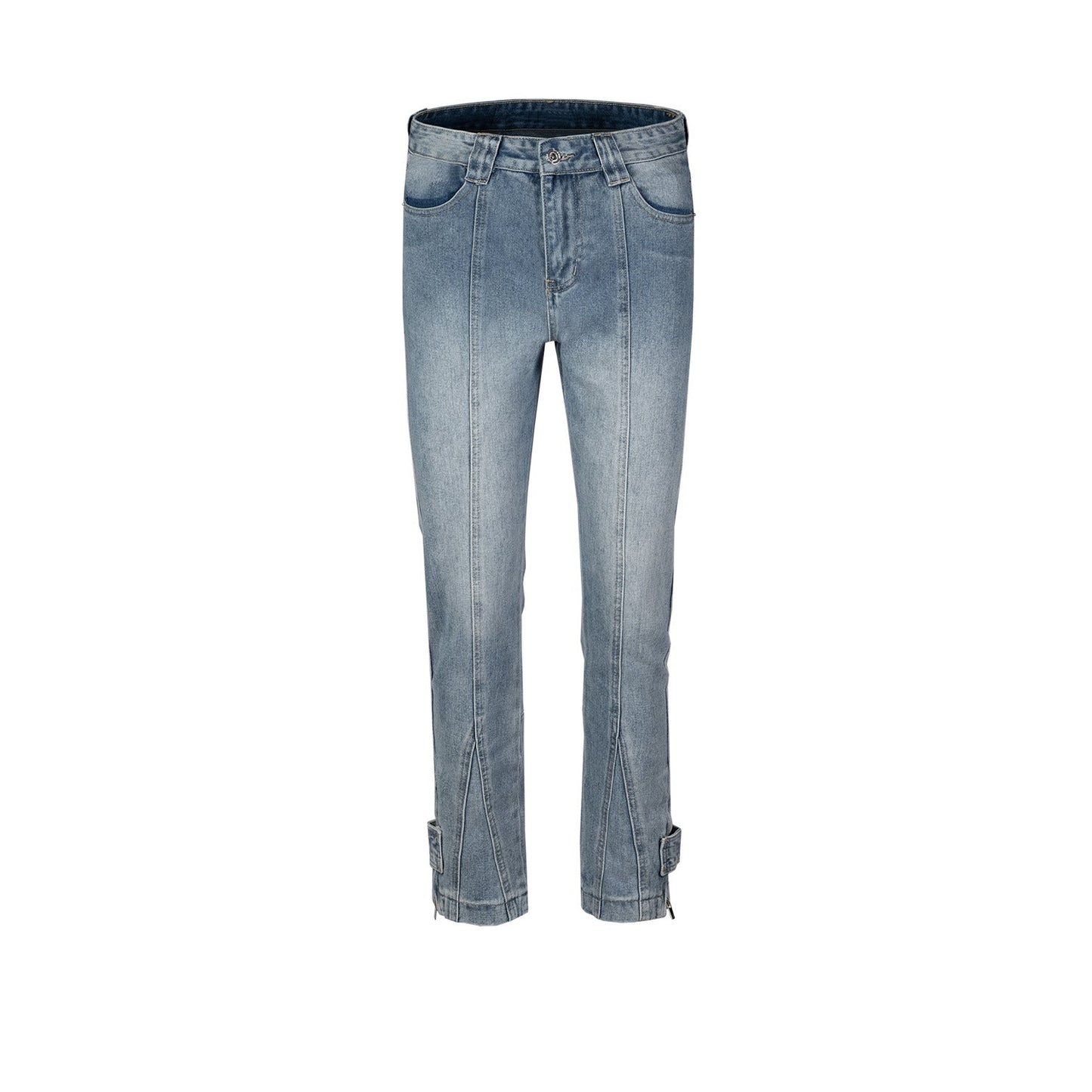 MIJKO Mens Vintage Pants Slim-Fit Zip Wide-Foot Jeans