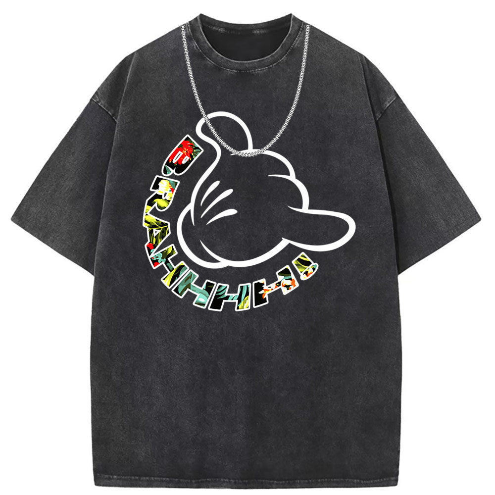 Men T Shirts Washed and old printed short-sleeved T-shirt loose and casual