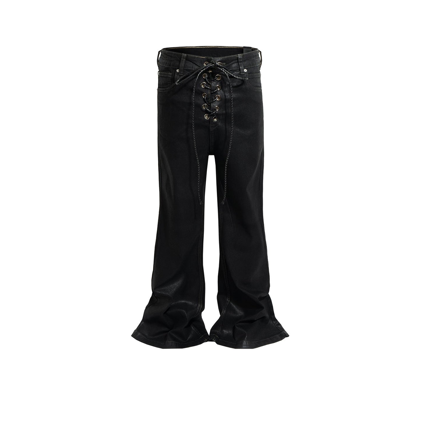 MIJKO Men's Vintage Pants MIJKO Jeans Men's and Women's Back Ribbon Drawstring Black Trousers