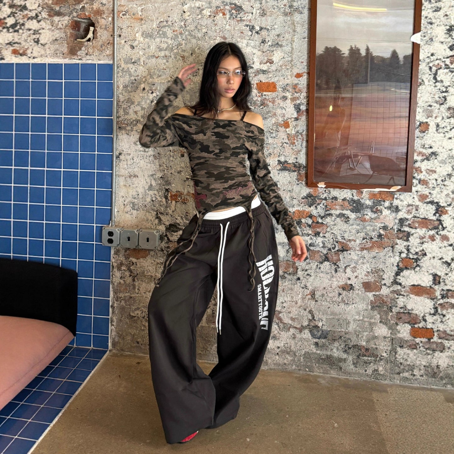 Women's casual pants - vintage letter print - autumn loose fit