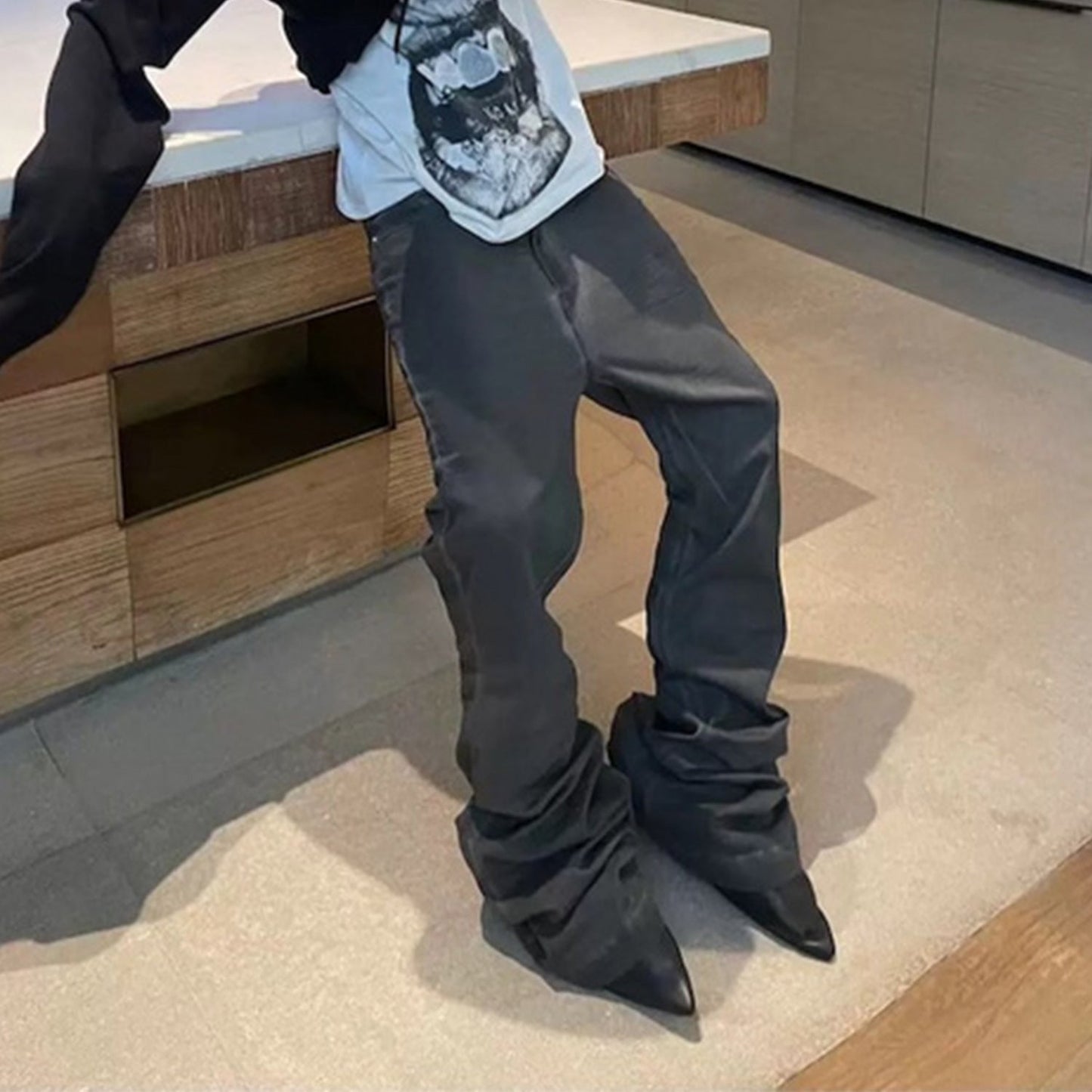 MIJKO Men Vintage Pants MIJKO Washed Slim Fit Old Micro-Flared Jeans