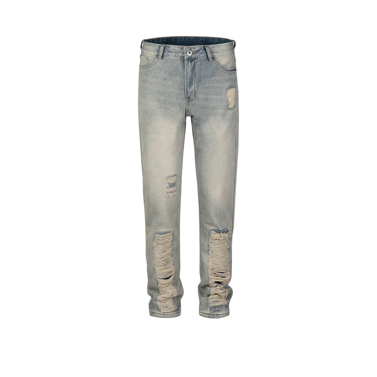 MIJKO Mens Vintage Pants Old Ripped Slim Jeans