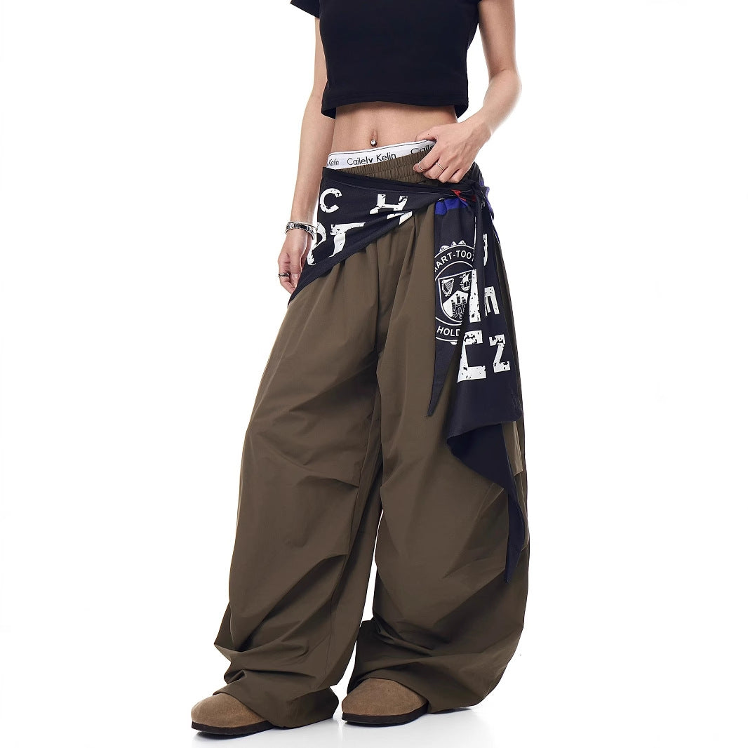 Women casual pant retro with fart curtain