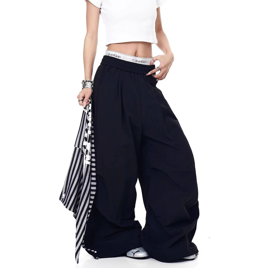 Women casual pant retro butt curtain detachable strap