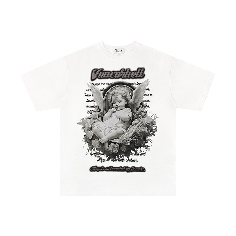Mens T Shirts Angel Character Print Oversize Short Sleeve