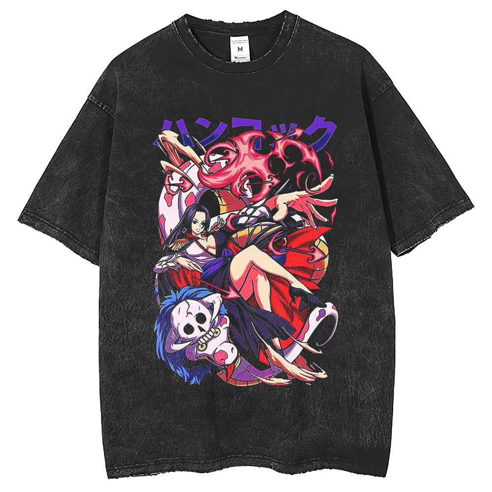 Mens T Shirts ONE PIECE Printed T-Shirt Short Sleeve Vintage Washed Old