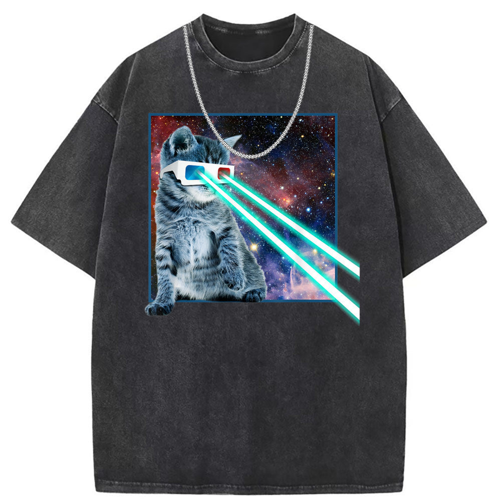 Men T Shirts Washed Old Printed Short Sleeve T-Shirts Loose Casual