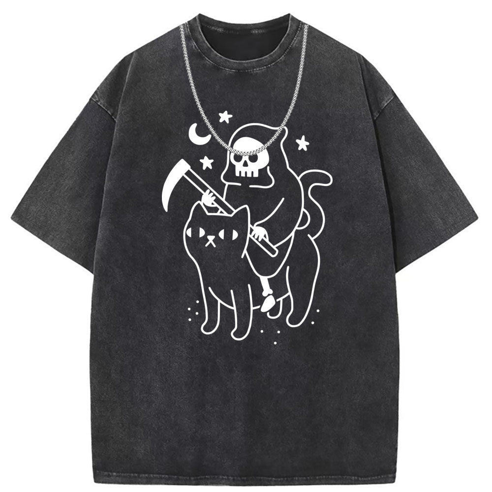 Men T Shirts Short Sleeve T-Shirt Men's Batik Washed Old Punk