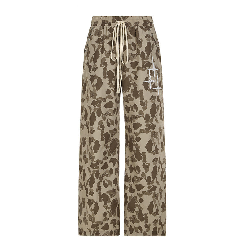 Womens casual pants leopard hip hop camouflage pants loose wide leg cargo pants