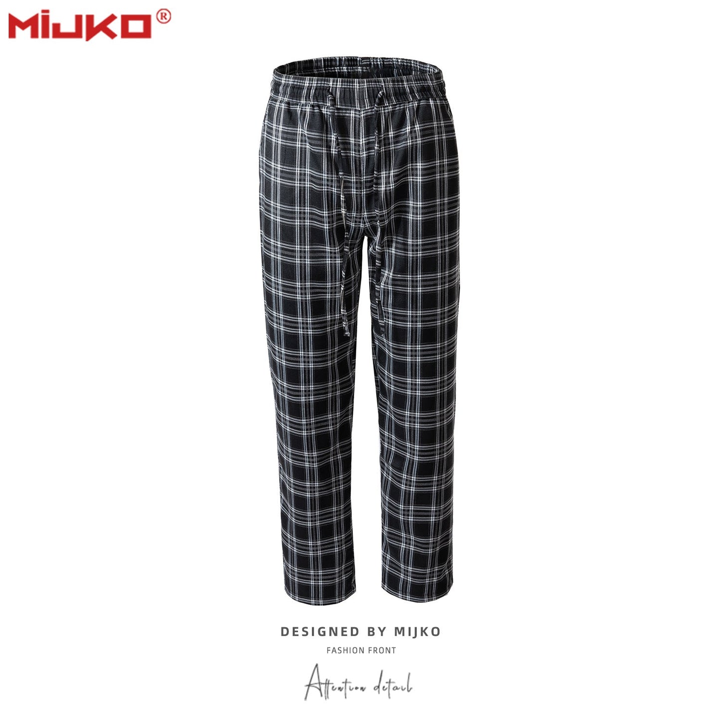 MIJKO Mens Vintage Pants Drawstring Cotton Casual Plaid Pants