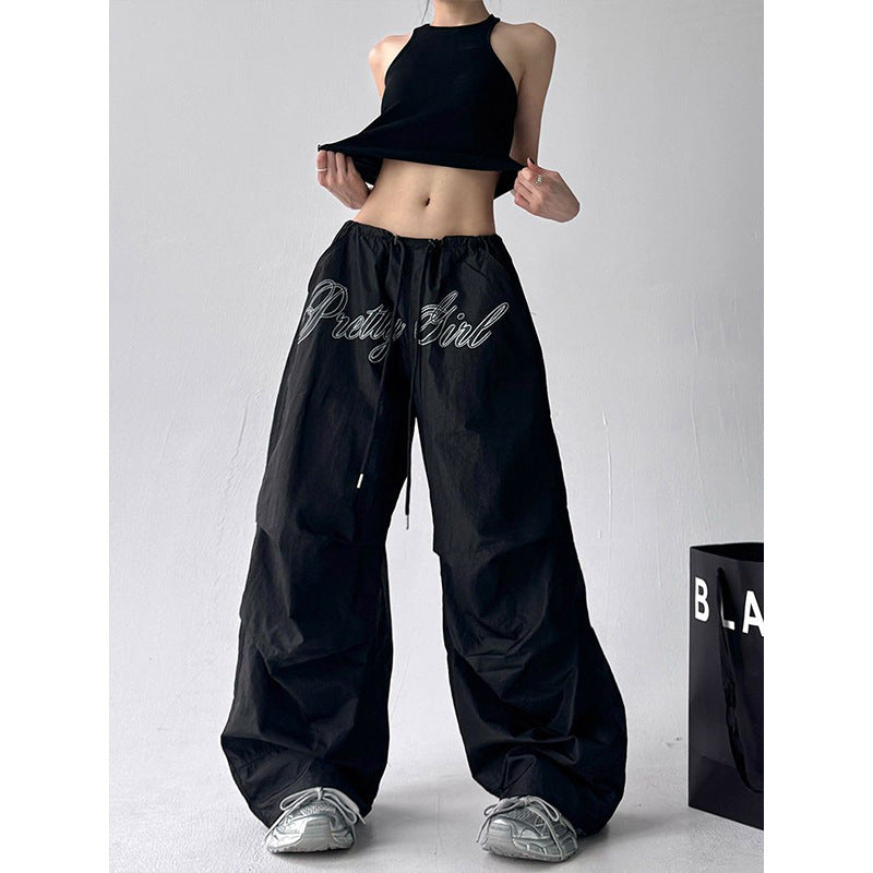 Women casual pants overalls summer retro loose wide-leg pants