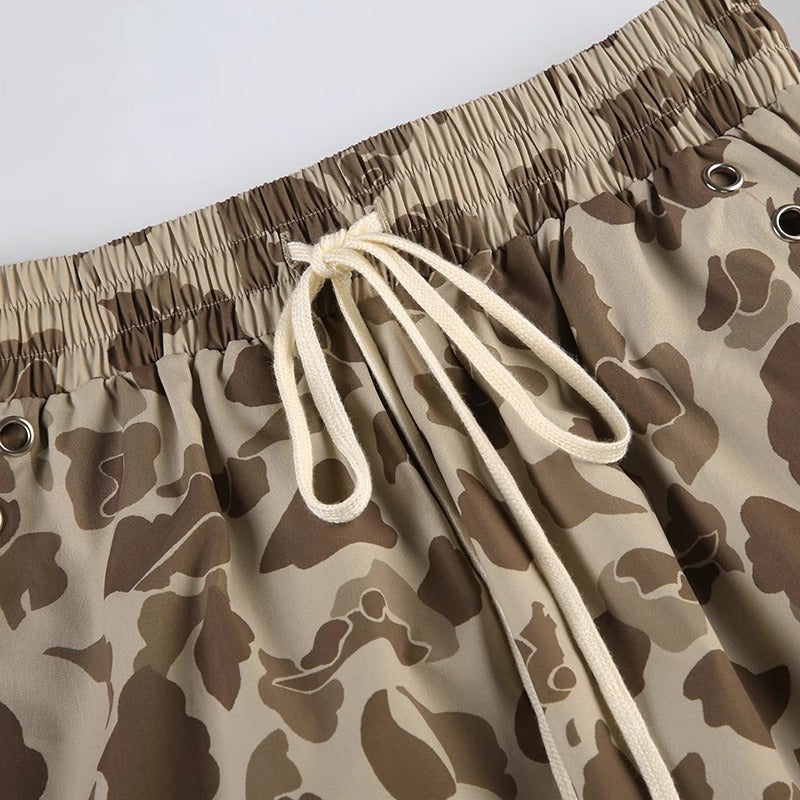 Womens casual pants leopard hip hop camouflage pants loose wide leg cargo pants