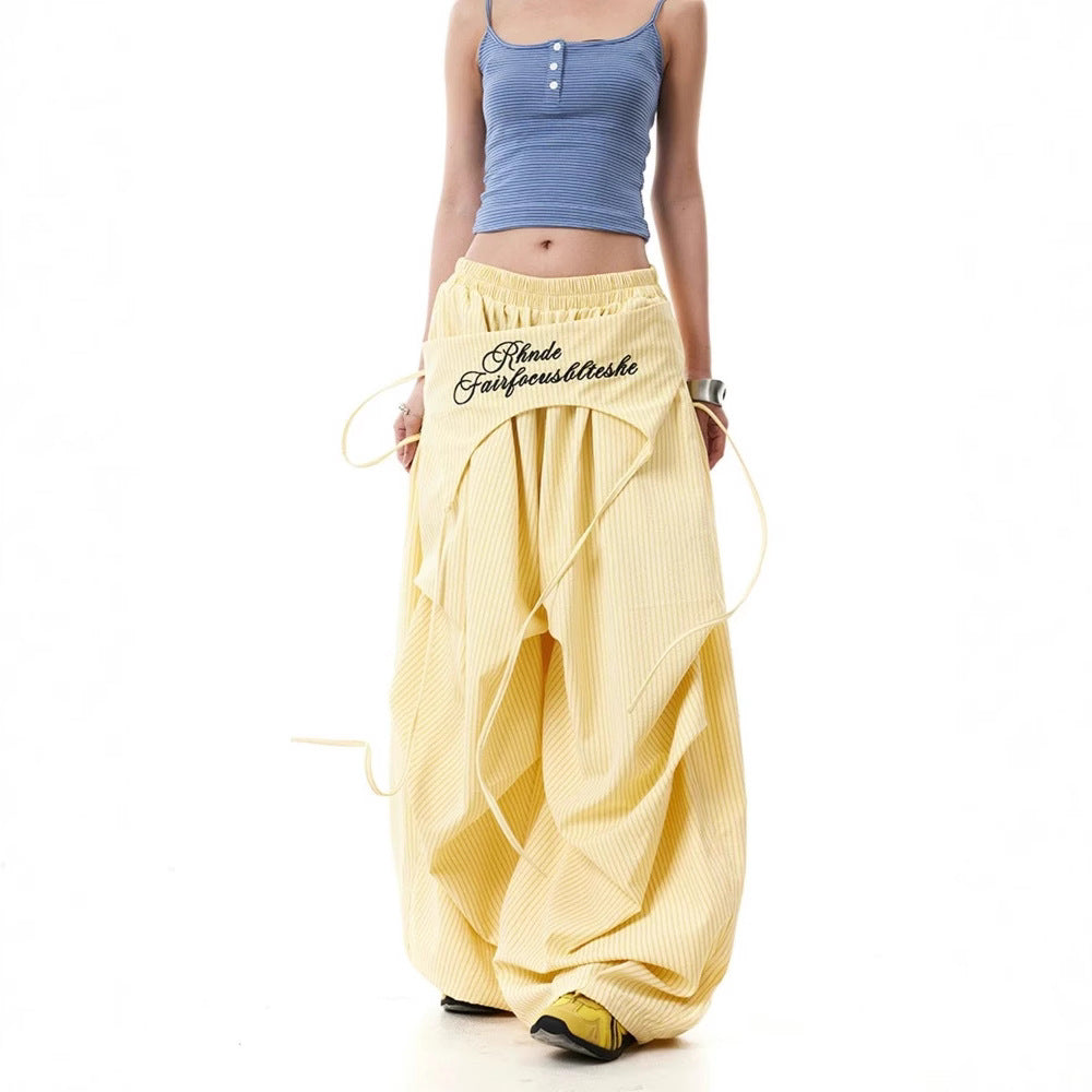 Women casual pants vintage alphabet embroidered casual striped wide-leg pants