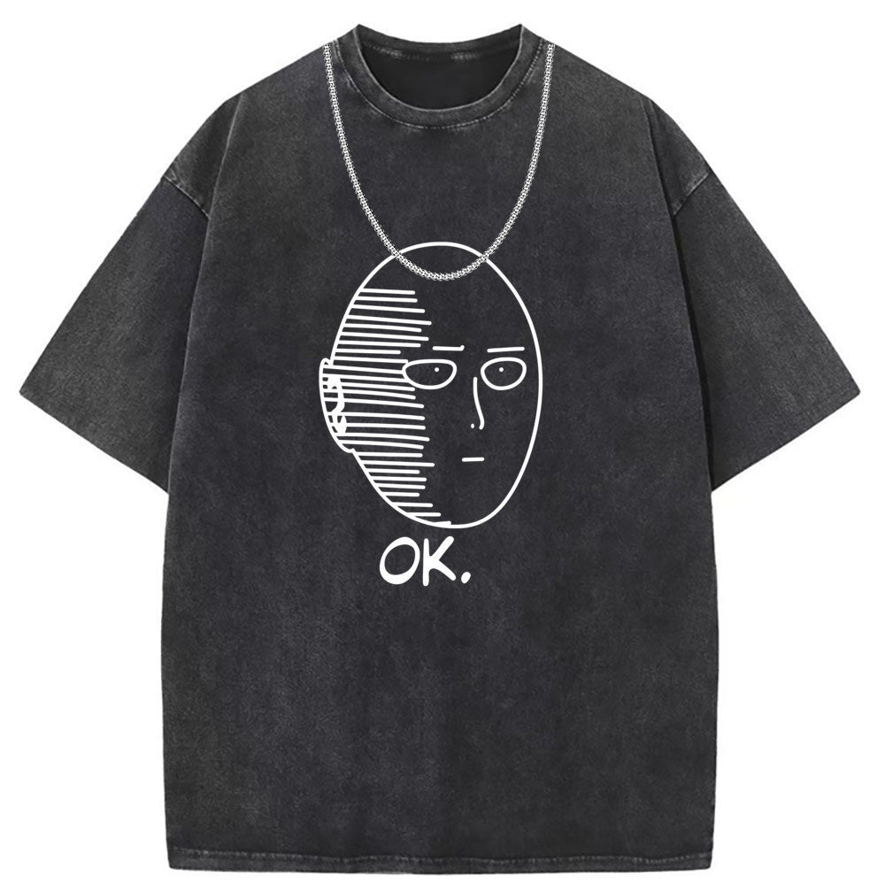 Men T Shirts Printed Short Sleeve T-Shirt Washed Old Punk Loose